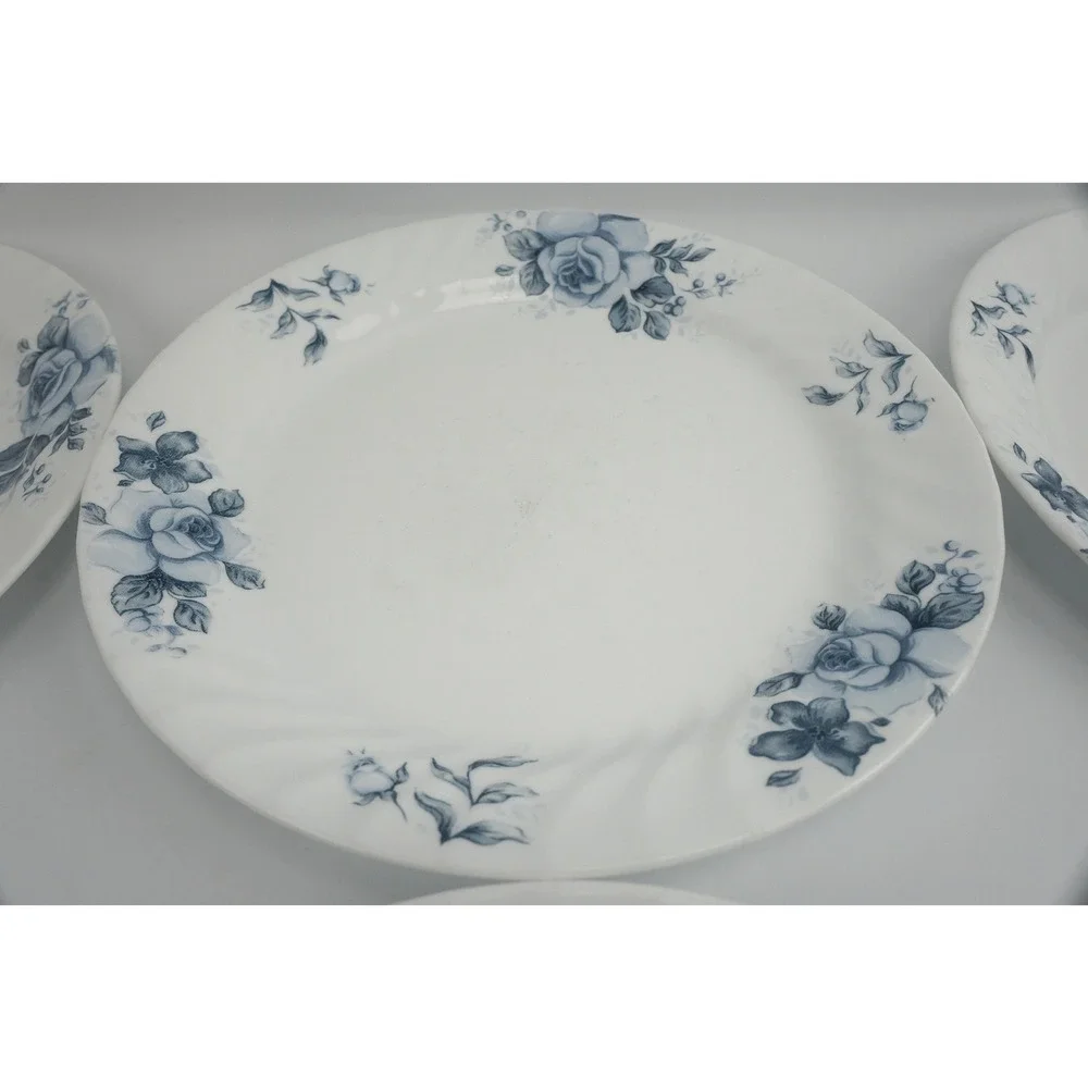 Corelle Dinner Plates 10.25in Blue Velvet Rose Floral Set of 10 Good